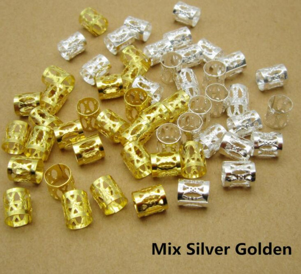 100Pcs/Lot Golden/Silver/Mix Silver Golden hair dread Braids dreadlock Beads adjustable cuff clip approx 7.5mm hole