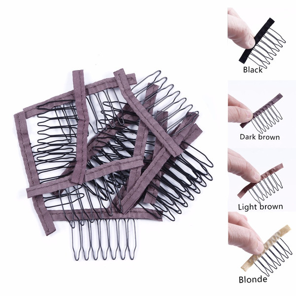 24 pcs/lot 4 Colors lace Wig clips Steel 7 tooth Polyester durable cloth wig combs for hairpiece caps wig Accessories tools