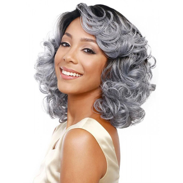 Fashion Black To Grey Ombre Color Synthetic women hair Cosplay Nautral wigs Heat Resistant Ladies Wigs