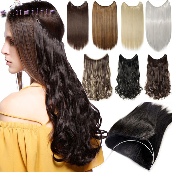 2019 20 Inches 100% Real Natural Invisible Wire In Synthetic Hair Extensions No Clip With Secrect Line Easy