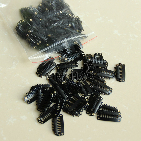 Medium Size 2.8cm 8teeth Clip DIY Machine Weft Weaves Extension Strong Snap Clip for Wigs 100 pcs Black Color per Bag