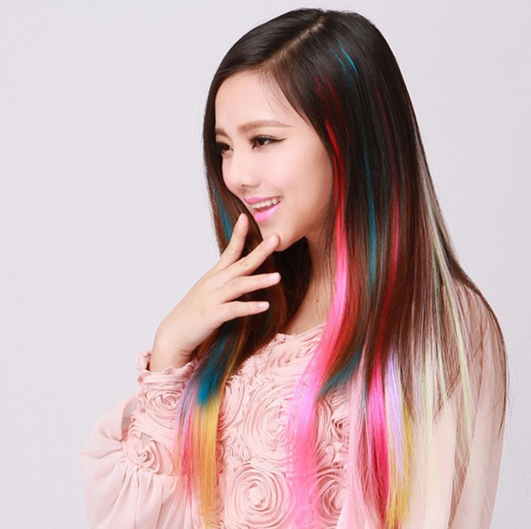 10 pcs/lot Synthetic hair Straight Clip In Extension rose red yellow pink bule on cosplay ombre synthetic hair