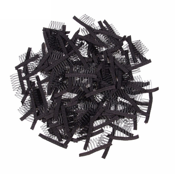 Black Lace Wig Clips Steel 7 Tooth Polyester Durable Cloth Wig Combs for Hairpiece Caps Wig Accessories Tools