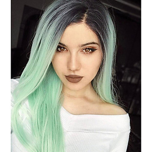 Long Ombre Colored Wig Heat Resistant Synthetic Wigs For Black Women Natural Ombre Green Wig Ombre Hair Wigs For Women