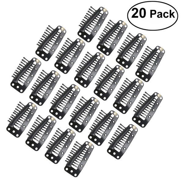 20pcs 10-teeth Snap-comb Wig Clips With Rubber For Hair Extension Black Snap Clips Weave Clips Styling Tools (black)