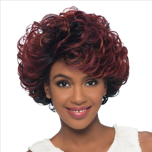 16Inches Long Afro Kinky Curly Wigs for Black Women Black Mixed Red Synthetic Wigs African Synthetic WIgs