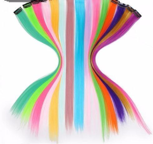 2019 Beauty Synthetic 50cm Single Clip In One Piece Hair Extensions Long Straight Heat Resistant Pink Green Orange Pieces