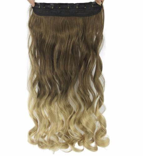 60cm Long Wavy Brown To Blonde Women Hair High Tempreture Synthetic Ombre Hair Piece 5 Clip In Extensions