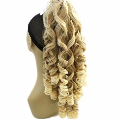 180g Long Blonde Curly Clip In Hair Extensions Pieces Pony Tail High Temperature Fiber Synthetic Claw Ponytail