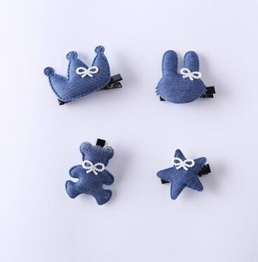 22 Children's cartoon animal denim hairpin blue headdress girl side clip bangs clip hair accessories wholesale