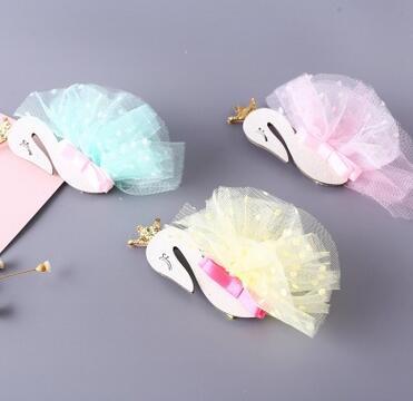 20 Sweet girl swan mesh big hair clip side clip children's animal head clip princess hair accessories wholesale