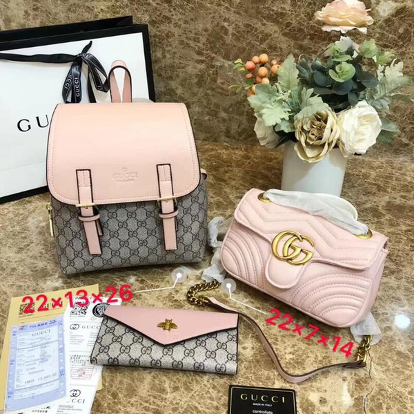 Gucc‍i 3-piece Set Brand Bags Women Luxury Package Pu Leather Handbag Shoulder Bags