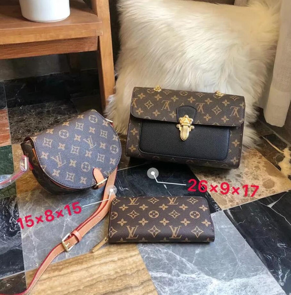 Louis Vuit‍ton Fashion 3-piece Set Brand Bags Women Luxury Package Pu Leather Chain Bag + Dionysian Bag + Wallet