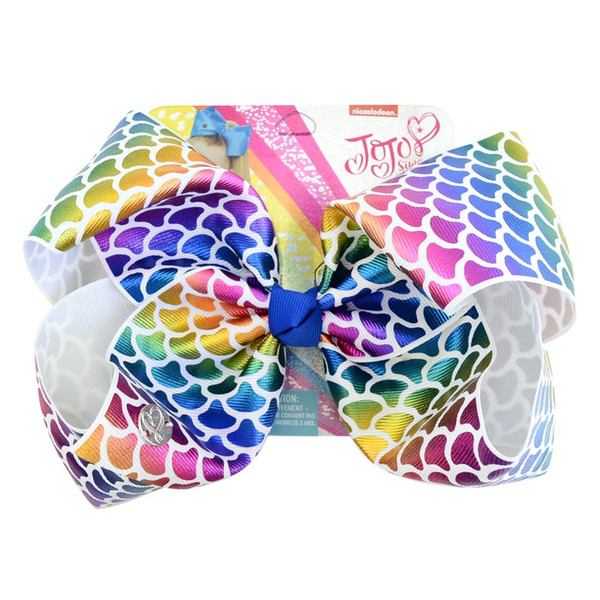 JOJO SIWA baby girl Children 8 inch LARGE Rainbow Signature HAIR BOW with card and sequin logo Hair Accessories fashion hair clip