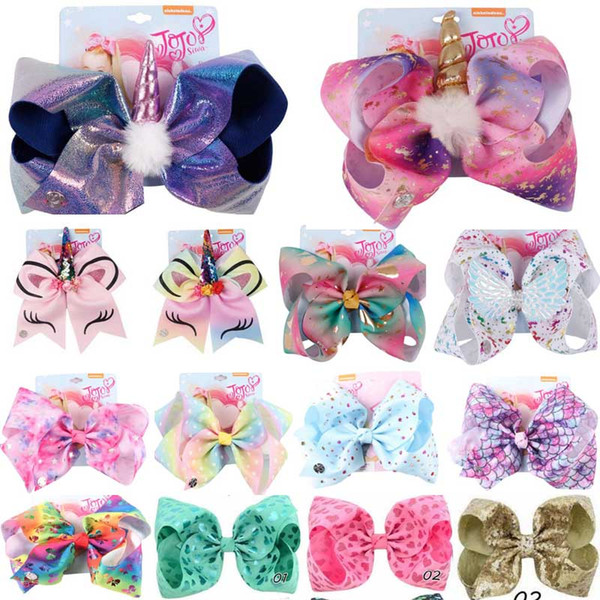 8 inch JOJO bow girl hair bows Flowers Rainbow Mermaid Unicorn Design Girl Clippers Girls Hair Clips JOJO SIWA Hair Accessory