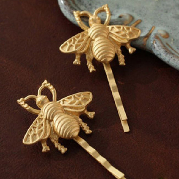 Hot Sell 2pcs Women Girls Gold Tone Bumble Bee Hairpin Side Clip Hair Clip Hairpin Bobby Pinshair accseeories