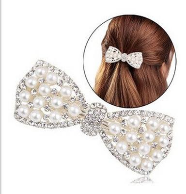 Hot Sale Fashion Women Crystal Bow Hair Clip Girl Pearls Hairpin Gold Sliver Decorate Accessories 10PCS/Lot 10PCS/Lot