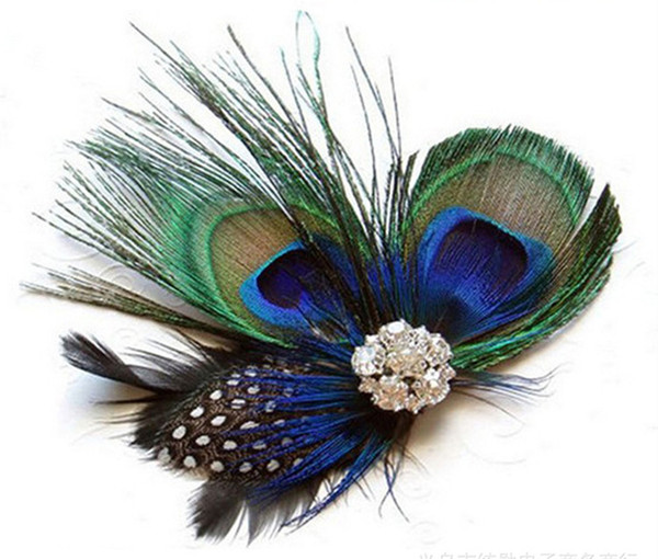 Dropshipping Peacock Feather Hair Clips Hairpin Sparkling Rhinestones Bridal Wedding Hair Clip Brooch Head Accessory