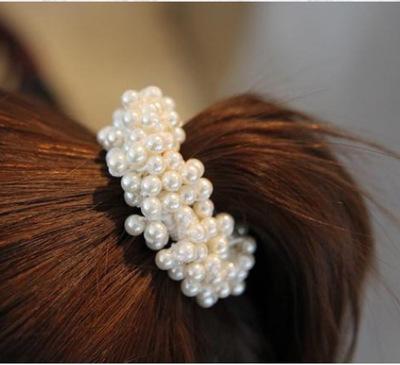 Elastic Imitation Pearl Hair Rubber Band Rope Beaded Multilayer Hair Ring Hairband Elegant Accessories Random Color