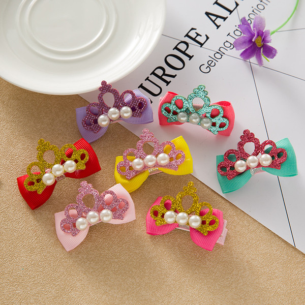 2017 New Fashion Hair Accessories Peral Small Hair Grippers Claw Beautiful princess crowns Hair Pins Bowknot pearl kids clips