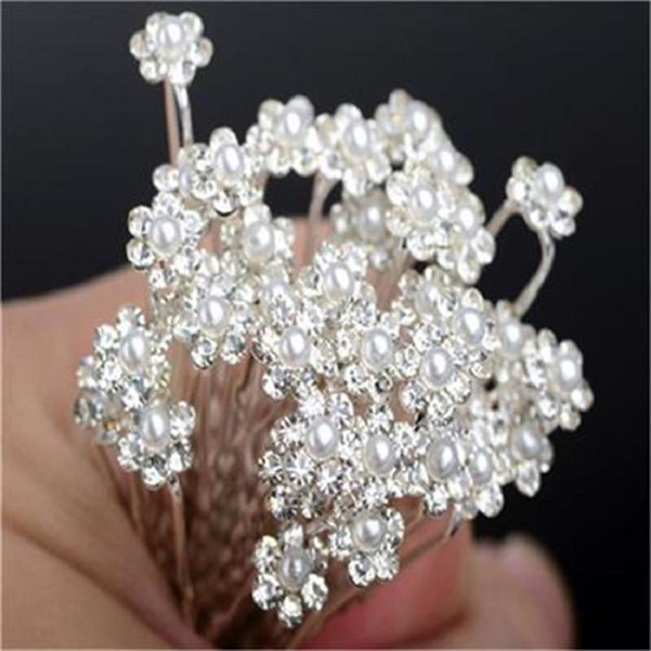 Wedding Accessories Diamond Hairpin Women Alloy Pearl Wedding Hairpin Type U Box-Packed Retro Flower Party Hair Fork