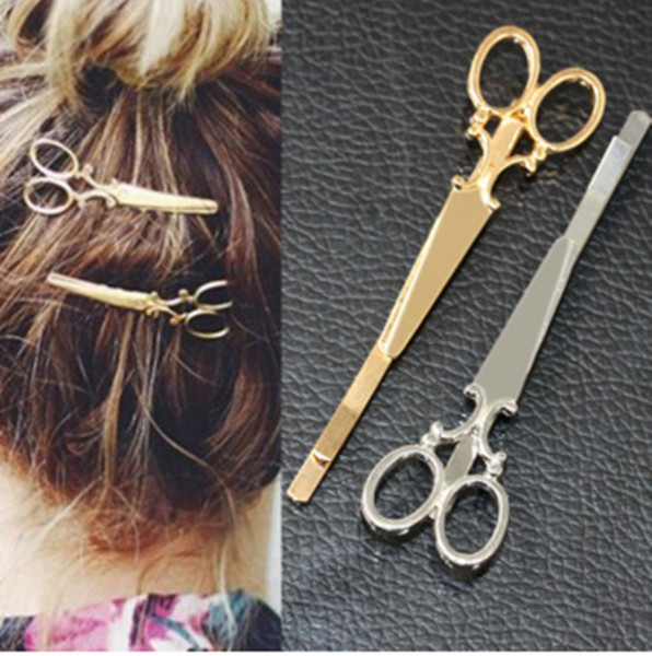 Cool Simple Head Jewelry Hair Pin Gold Scissors Shears Clip For Hair Tiara Barrettes Accessories wholesale