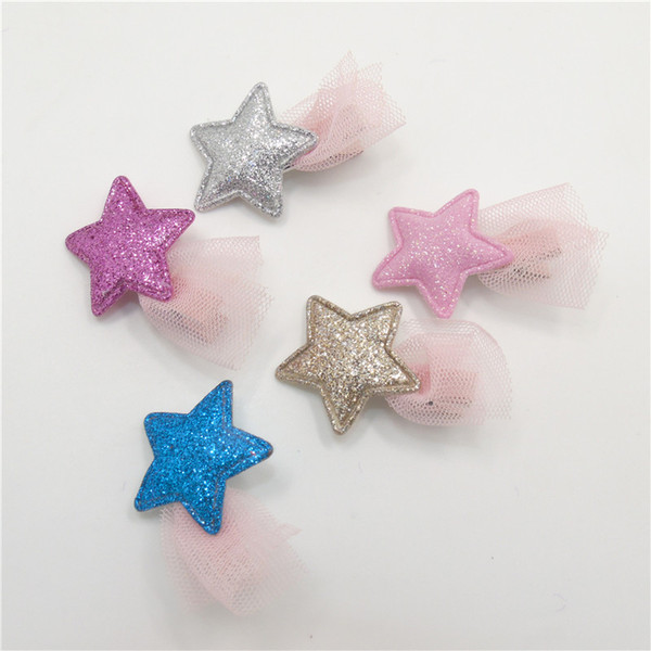 Champagne Silver Pink Color Glitter Star Hair Clips Cotton Tulle Girl Hairpins Kid Hair Grip Cute Mini Child Barrette 30pcs /Lot