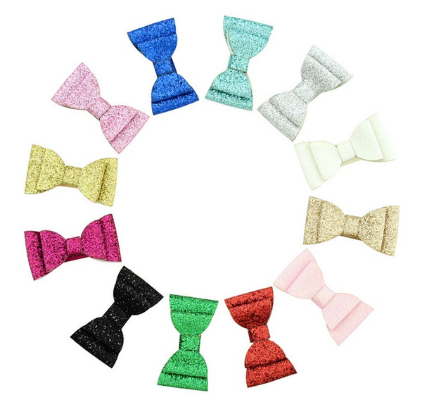 12 colors Shinny Bling small Double layer Bowknot With Whole Wrapped Safety Hair Clips Kids Hairpins Hair Accessories A219