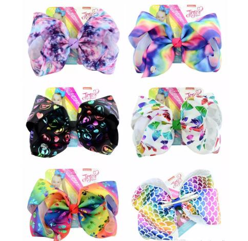 Hot Sale!Baby Girls JOJO Scrawl Hair Bow 8INCH Whorl Printed Girls Rainbow Hairpin Barrettes Hair Accessories Kids Colorful Headwear