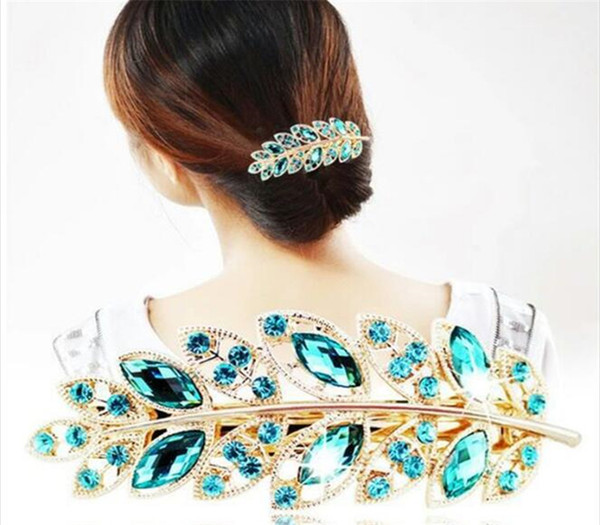 2017 new deft design beautiful multi style Crystal spring clip clip Masson Leaf hairpin free shipping