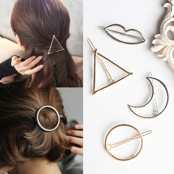 The moon round triangle geometry hair bangs edge clip retro headdress hairpin