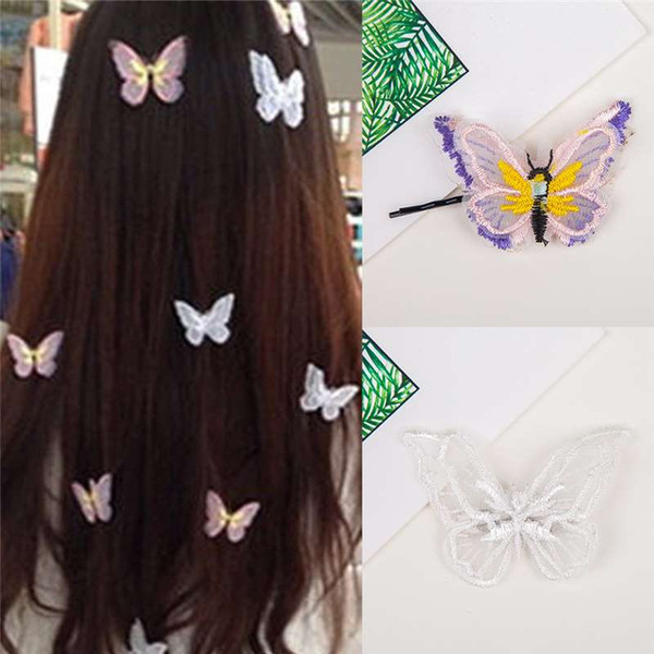 Xiao Qing new female white cloth simulation butterfly hairpin hairpin lace headdress headdress flower bride jewelry stereo