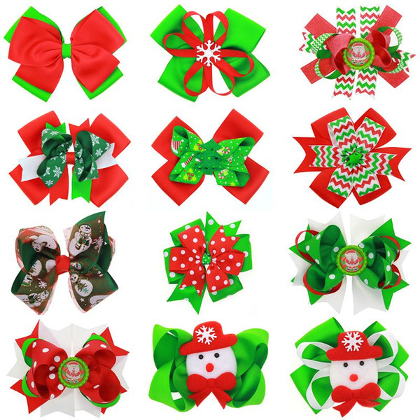 Christmas Bow Hairpins Baby Headwear Barrette Children Hair Clips Ornaments Bobby Pin Colorful Headdress 12 Styles