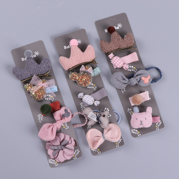 Korean girl sweet and lovely crown hairpin set of fabric accessories five piece suit combination