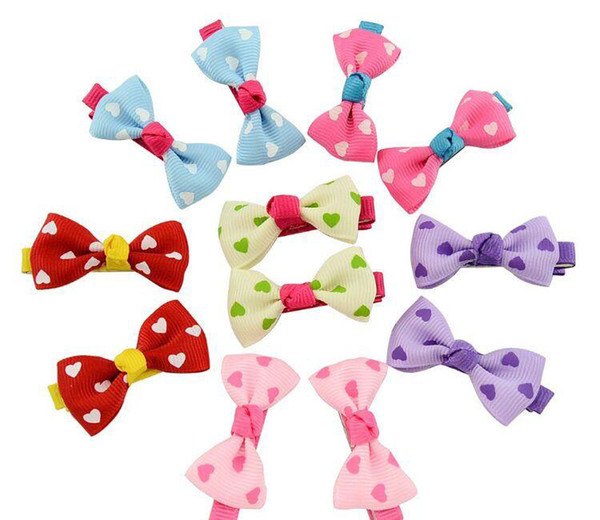 Baby Girls Bow Clips Candy Color Solid/ Polka Dot Flower Print Ribbon Bow Hairpin BB Hair Clips for Baby Girls Kids Hair Accessories