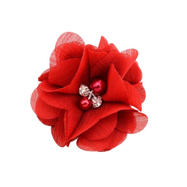 5.5cm Pearl Chiffon Flowers High Quality Rosette Flowers Bouquet Newborn Hair Accessories Hairclip For Baby Girl Cute Hair Barrettes