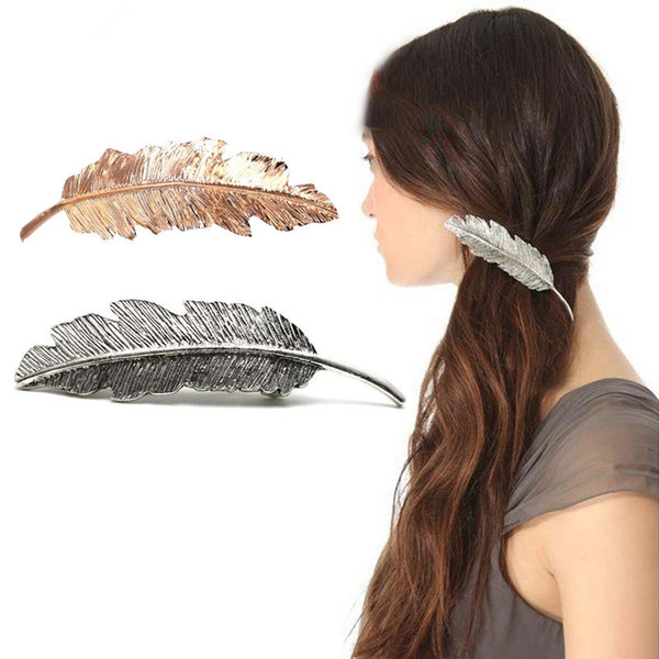 New Fashion Women Leaf Hairpin Gold Sliver Ladies Retro Spring Hair Clip 12PCS/Lot Feather Decorate Accessories