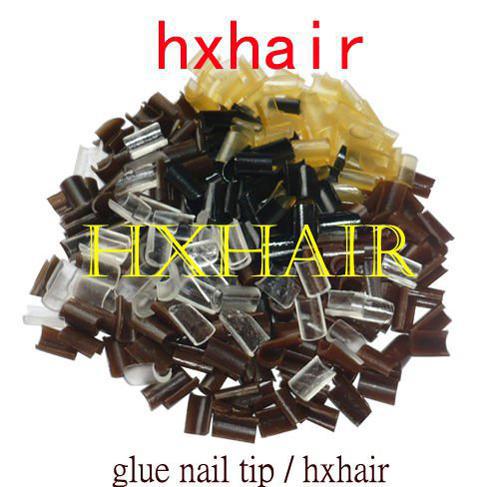 2000pcs Glue Keratin Nail Tip / Mixed Colors / Black DarkBrown Brown LightBrown Blonde Transparent