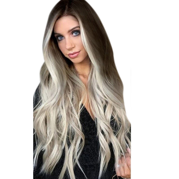 Factory price 1pc Women Ladies Lady Grey False Wig Long Wavy Full Lace Party Hair Wigs Straight Full Wig Stand 2019 New Dce6