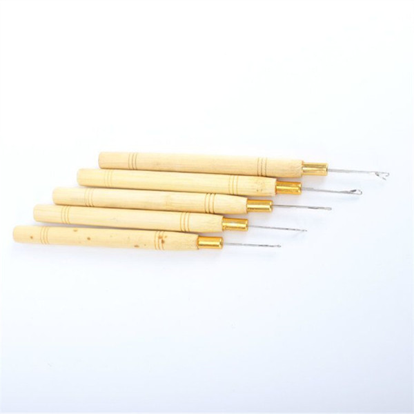 5pcs/lot Wooden Handle Hook Needles for weaving hair extensions tools Needle For Micro Ring Hair Extensions Tools For Making Wigs