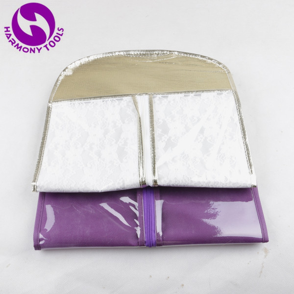 Free Shipping 1pcs Dust-proof Hair Packaging Bag For Packaging Hair Extension, Golden and Purple Zipper Bags Without Hanger