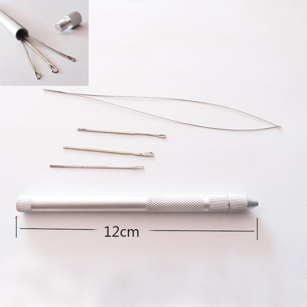 1 Set Hair Extension Tools Knitting Needles New 3x Hooking Ventilating Alum Pulling Needle + Holder KIT For Micro Ring Tool