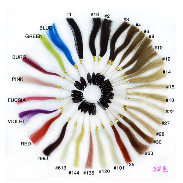 Professional Human Hair Extension Colour Ring Universal Color Swatch Colour Charts for Hair Salon Dyeing Human Hair 32Colors