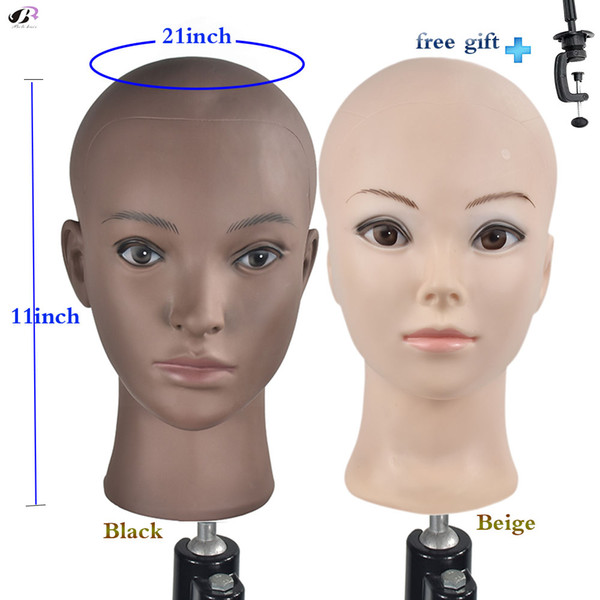 Bolihair PVC Bald Training Head Mannequin Professional Bald Manikin Head for Wigs Display Doll with a Free Clamp