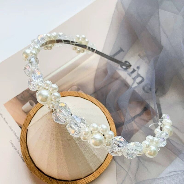 HairAccessories Band Hoop Headband New Hand-made Beaded Imitation Pearl Crystal Flower European and American Fashion Street Shoot