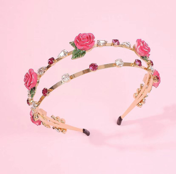 Head Band Hair Hoop Headband European and American Baroque Fashion Cross-border Fashion Bride Super Fairy Aesthetic Flowers Alloy Decoration