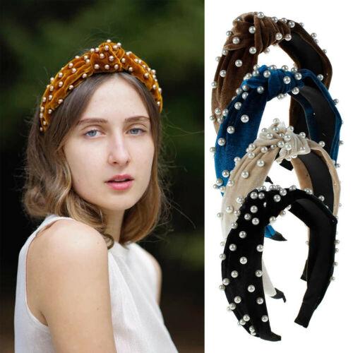 Pearl Velvet Headband Hoop Hair Tie Knot Hairband Knot Wide Hairband with Pearl Knotted Hairband customized Hair Accessories