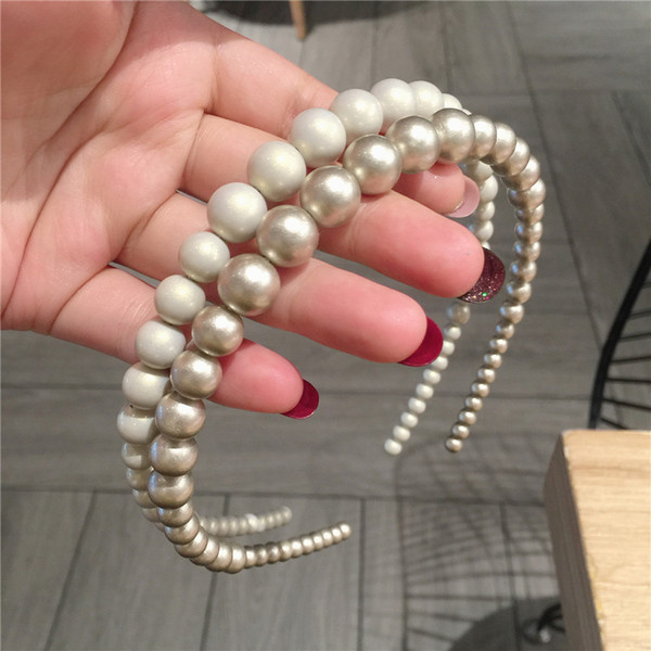 Retro Pearl Lady Headbands Fashion Women Luxury Headwraps With Beads For Vacation 2 Colors Mixed For Wholesale