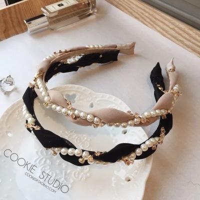 Fashion Luxurious Pearls Rhinestone Hair Hoop Headband Hairband for Women Girls Gauze Hair Band Hair Accessories