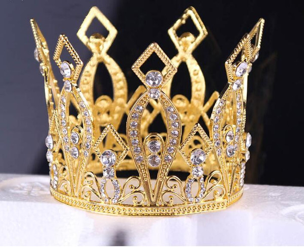 12pcs/lot DIY Sliver Golden Drill Baking Cake Decoration Crown Round Birthday Decoration Hair Styling Tools Accessory HA902